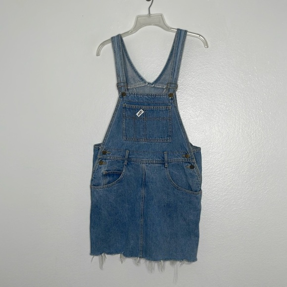 80’s Vintage Guess Jeans Denim Bib Skirt Overalls Frayed Hem Size 4 - Picture 1 of 9